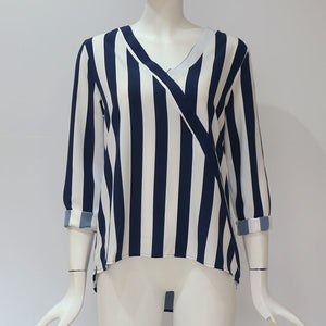 Women Striped V-neck Casual Tops