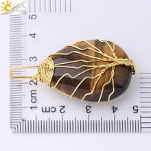 Load image into Gallery viewer, CSJA Tree of Life Necklace Natural Stone Pendant Gold Color Wire Wrap Gem Pink Quartz Tiger Eye Green Aventurine Suspension E585