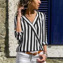 Load image into Gallery viewer, Women Striped V-neck Casual Tops