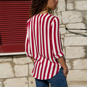 Women Striped V-neck Casual Tops