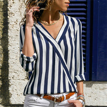 Load image into Gallery viewer, Women Striped V-neck Casual Tops