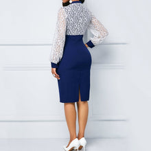 Load image into Gallery viewer, Elegant Women Dress Blue Lace Puff Sleeve Bodycon Dress Office Lady Work Green Midi Dresses