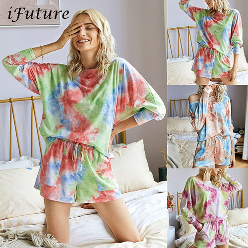 Original Design Fashion Print Casual Top Shorts Two-Piece Suit  Tie Dye Set Women Clothes Loose Summer спортивныйкостюмженск