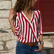 Load image into Gallery viewer, Women Striped V-neck Casual Tops