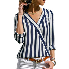 Load image into Gallery viewer, Women Striped V-neck Casual Tops