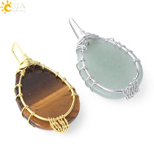 Load image into Gallery viewer, CSJA Tree of Life Necklace Natural Stone Pendant Gold Color Wire Wrap Gem Pink Quartz Tiger Eye Green Aventurine Suspension E585